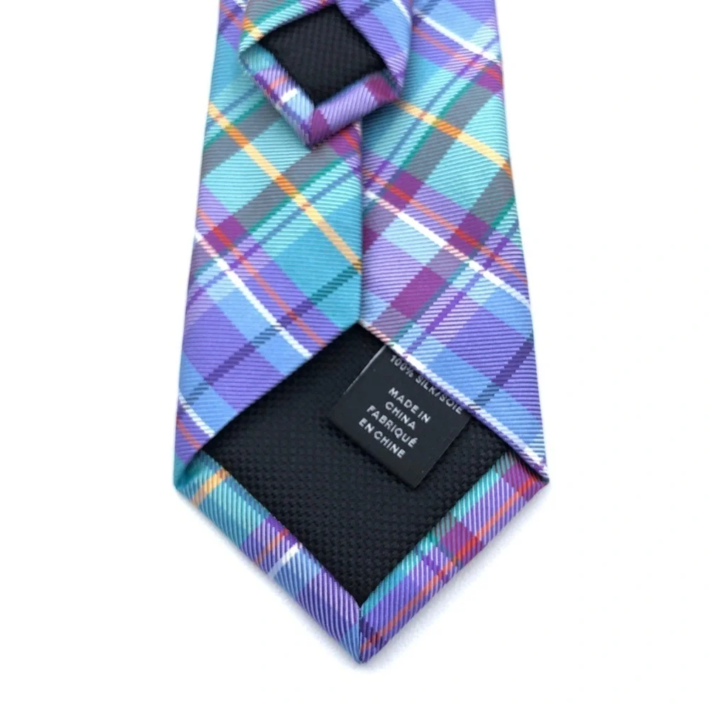 Nordstrom Kids Easy Adjustable Blue Purple Green Plaid Zip Up Silk Tie